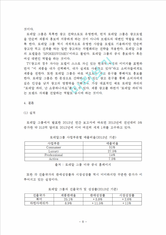 [경영,경제] [마케팅원론] 뷰티산업의 사례연구 - 로레알 그룹의 마케팅 전략 및 성공요인 분석.hwp